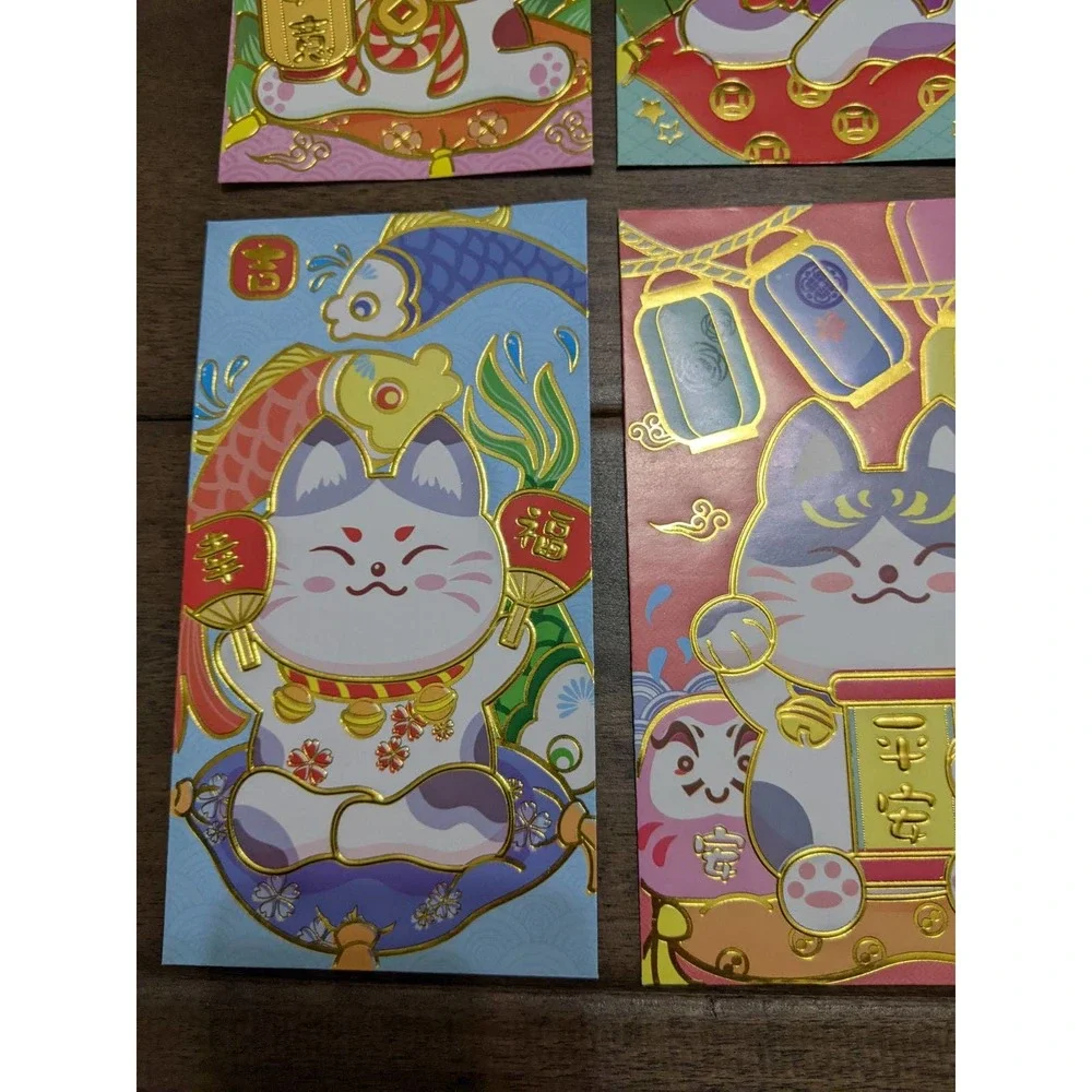 4/$20 Lucky Cat Red Envelopes Chinese Celebration Maneki Neko Money Gift Pouches